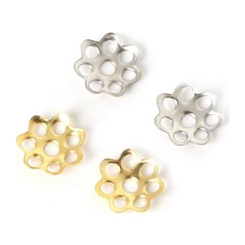 1000pcs 6mm Gold/Silver Plated Metal Hollow Flower Spacer Beads End Beads Caps Pendant DIY Charms Connectors For Jewelry Making