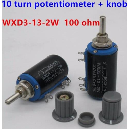 2pcs WXD3-13-2W Shaft Dia 100 ohm Rotary side Multiturn Potentiometer 10 turn potentiometer 10 ring potentiometer + 2pcs knob