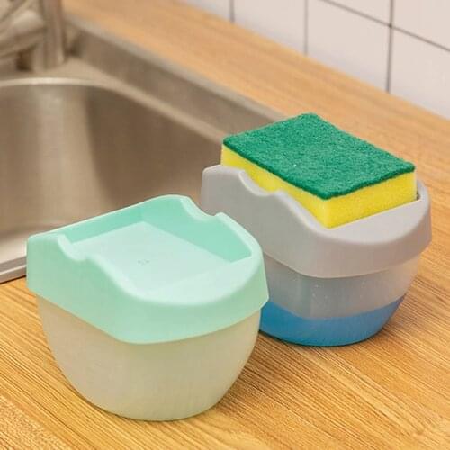 2 In 1 Soap Pump Dispenser with Sponge Holder Manual Press Soap Organizer Cleaning Liquid Dispenser Container Kitchen Cleaner