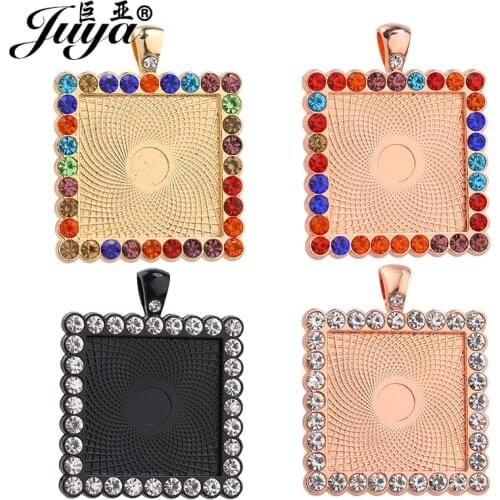 20Pcs/Lot Rinestone Bezel Square Pendant Base Charms 25mm Alloy Blank Tray For DIY Jewelry Making Accessories Components