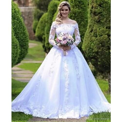 2020 New Long Sleeve Lace Applique Wedding Dresses Ball Gown Tulle Wedding Gowns Bridal Dresses Wedding dress vestidos de noiva