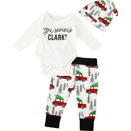2018 Infant Baby Clothing Set Letter You Serious Clark Bodysuit +Car Print Pants+Hat Newborn Baby Girl Clothes Set Outfit