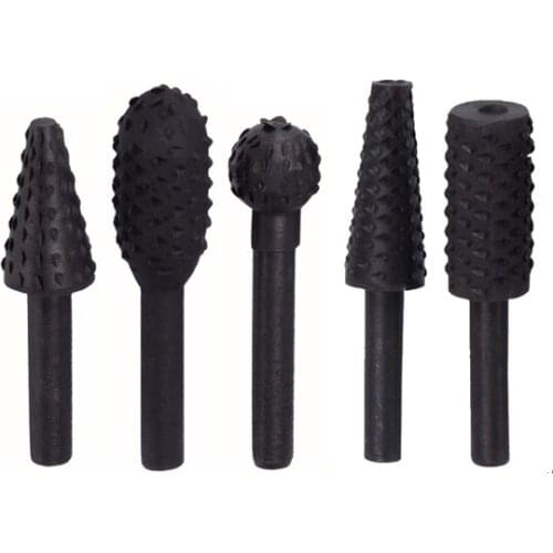 5 pieces of thick rotating steel file 1/4" handle burr trowel rotatable wood craft wood grinding hand tools