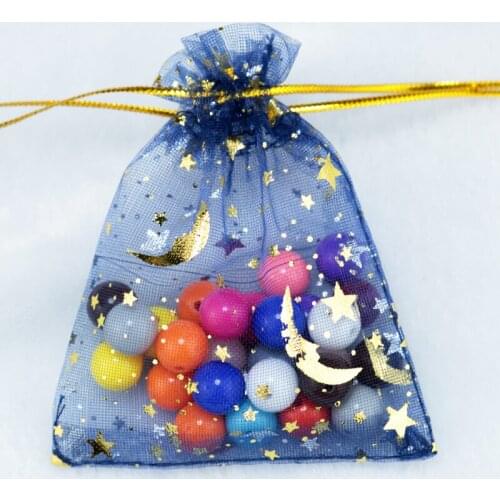 9X12cm 100pcs Navy Blue Jewelry Bag Wedding Gift Star Moon Organza bag Drawable Jewelry Packaging Display & Jewelry Pouches