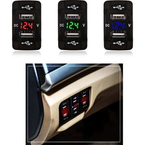 Dual USB Car Charger Voltmeter Cigarette Socket 5v 2.1A USB Charger Port Phone Led Voltmeter Adapter For Honda 12V-24V