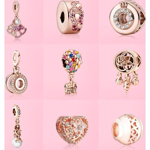 5PCS Rose Gold Alloy Charm Enamel House Balloon Flower Heart Pink Fan Starfish Mermaid Bead Fit DIY Bracelet Necklaces Pendants