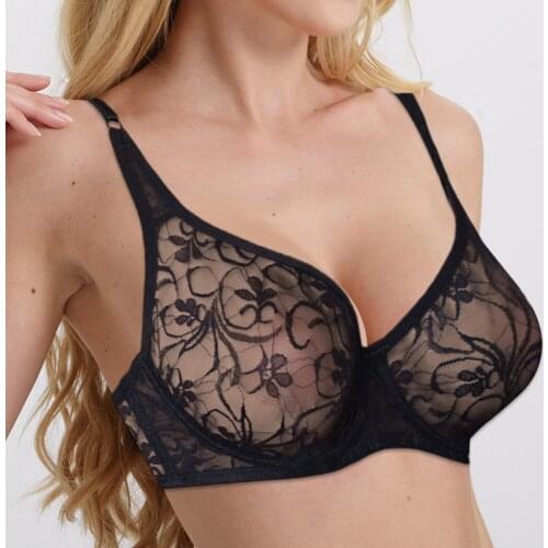 New Ladies Secret Embroidery Mesh Lace Bralette Bras For Women Sexy Lingerie Large Size Plunge Bra Unlined Transparent BH Top