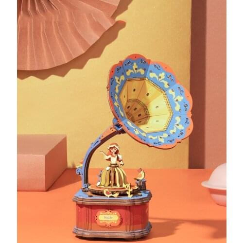 Colored DIY Music Box Wooden Gramophone Cherry Tree Carousel Handmade Castle in the Sky Valentines Day Gifts For Wife