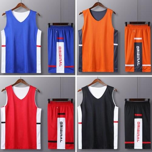 Men Reversible Basketball Jersey Double Side Wear New 2020 Women College Basketball Uniform Kits throwback Basketball Shirt Sets