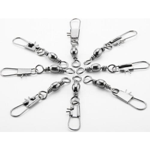 DORISEA 100Pcs 1# 6# 8# Fishing Connector Swivel Stainless Steel with Snap Fishhook Lure Tackle Fishing Gear