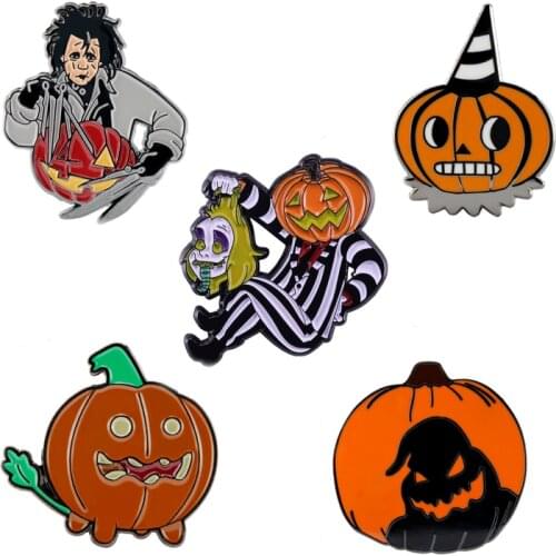 Edward Scissorhands Halloween All Saints' Day Pumpkin Ghost Enamel Metal Badges Brooches Lapel Pins Friends Kids Jewelry Gift