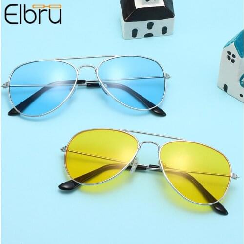 Elbru Baby Fashion Classsic Pilot Sunglasses Personalized Kids Sunshades Transparent Ocean Color Lens Sun Glasses For Boys&Girls