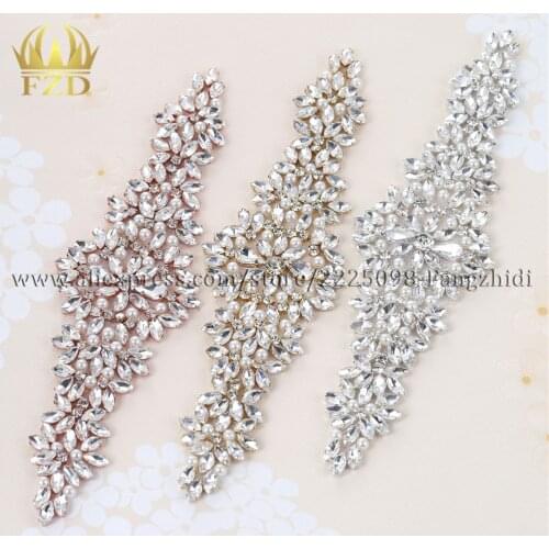 FZD 30 Piece Wedding Rhinestones Stripe Applique Crystal Hot Fix Rose gold Clear Designs for Bridal Sash or DIY Wristbands