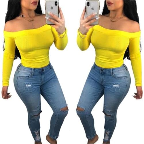 Tee Shirt Coton Femme Slash Neck Knitted T-Shirts Tops Full Sleeve Fashion Sexy Sweater T-Shirts Women Vestidos Tees