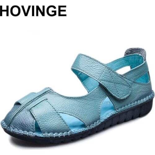 HOVINGEWomen Leather Sandals Comfortable Soft Soles Shoes Women Flats Sandals Fashion Summer Shoes Woman Sandals Sandalias Mujer