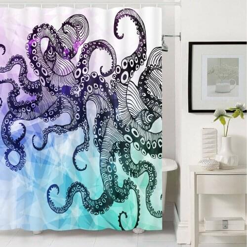 Art Octopus Print Shower Curtain with Hooks Included New Bathroom Curtain Deco
