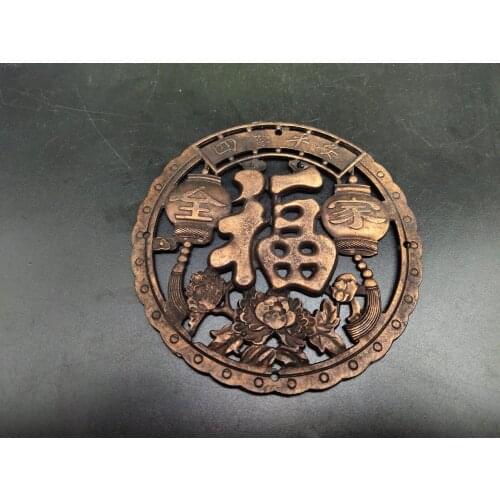 CHINA antique brass fengshui safety circular model FU small Statue Metal crafts family decorations statuette pandent