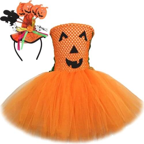 Pumpkin Halloween Costumes for Girls Kids Ghost Cosplay Dresses Tutu Outfit for Children Carnival Party Fancy Dress Ball Gown