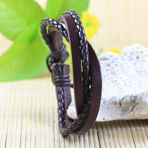 6Pcs/set Retro Style Leather Bracelets Men Multilayer Braided Rope Bracelets for Male Female Bracelets Jewelry J36