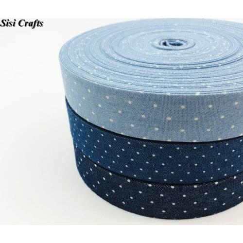 Sisi Crafts Layering Cloth Tape 10mm 25mm 40mm Print Polka Dot Ribbon Denim Jeans Bias Trim DIY Hair Bow Tie Collar Accessory
