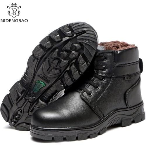 Winter Cotton Safety Work Shoes Men Boots Size 35-46 Cow Leather Puncture-Proof Casual Shoes Man Warm Ankle Boots Indestructible