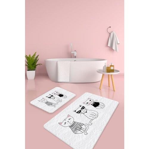 Meaw Cats 2-Piece Bath Mat and Toilet Seat Set