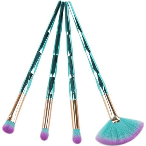 4pcs Makeup Brushes Kit Eye Eyebrow Fan Shape Brushes Gem Green Handle Eye Concealer Professional Brushes