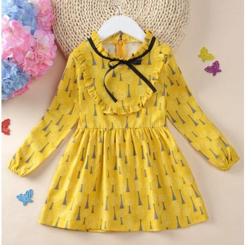 New Fashion Kids Long Sleeve Dress For Girls Thick Fleece Warm Winter Yellow Dresses Toddler Baby Cute Outfits Clothes Girls 6