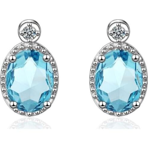 New Korean Style Personality 925 Sterling Silver Jewelry Blue Crystal Temperament Gem Atmosphere Stud Earrings SE713