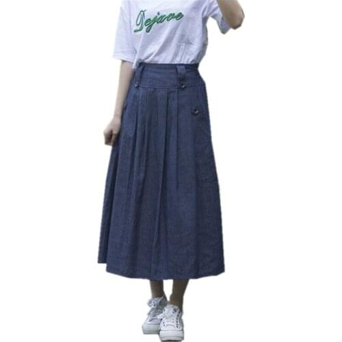 New 2021 Spring Summer Denim Skirt Women Jeans High Waist Pleated Skirt Casual Elastic Waist Skirt Long Skirts Women Saia S474