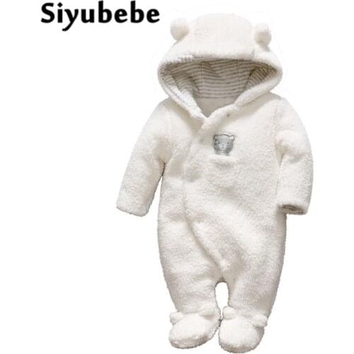 Siyubebe Newborn Baby Clothes Bear Onesie Hooded Baby Girl Boy Rompers Plush Jumpsuit Winter Overalls For Kids Roupa Menina