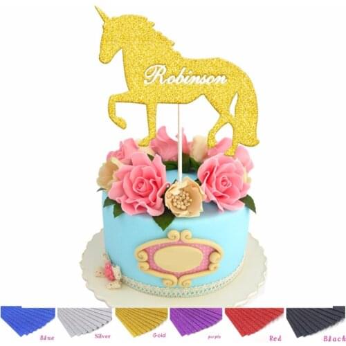 Personalised Silver Gold Unicorn Cake Topper Custom Name First Birthday Party Girl Party favours Best Decorations