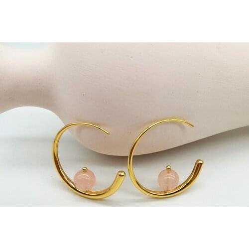 European and American simple temperament Brass Earrings C-shape geometric French pearl womens powder crystal earrings