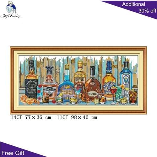 Joy Sunday Wine Needlework J393 14CT 11CT Counted and Stamped Home Decor Win Needlepoint Embroidery DIY Cross Stitch kits