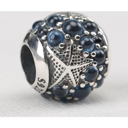 Authentic S925 Bead DIY Jewelry Oceanic Starfish Charm fit Lady Bracelet Bangle Frosty Mint CZ