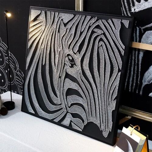 DIY Handmade zebra pattern string silk painting wall art