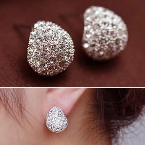 Fashion Women Korean Style Crescent Moon Rhinestone Shining Stud Earrings Pearl Earrings For Women Wedding Jewelry Gift