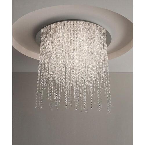 Modern Round Chandelier Lighting LED Clear Crystal String Ceiling Lamp Art Deco Home Light Fixture Dining Table Bedroom Villa