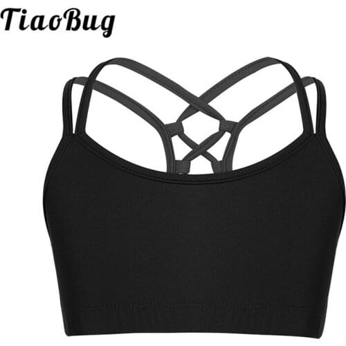 TiaoBug Kids Teens Spaghetti Straps Dance Tops Ballet Leotard Crop Top Girls Gymnastics Ballet Sports Camis Children Dance Wear