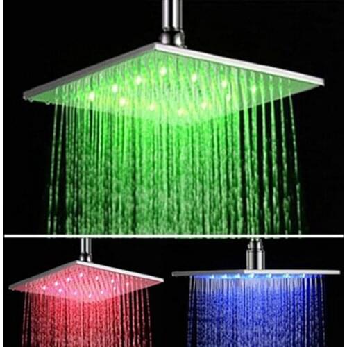 ULGKSD Bathroom Chrome Brass Rain Shower Head With Led Square Ultra Thin Shower Head Color Changed