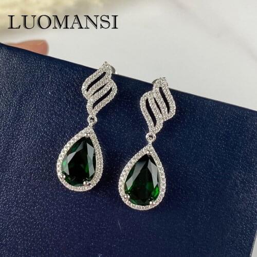 Luomansi Vintage Emerald Ruby Diamond Drop Earrings 100% S925 Sterling Silver Woman Jewelry Party Lover Gift
