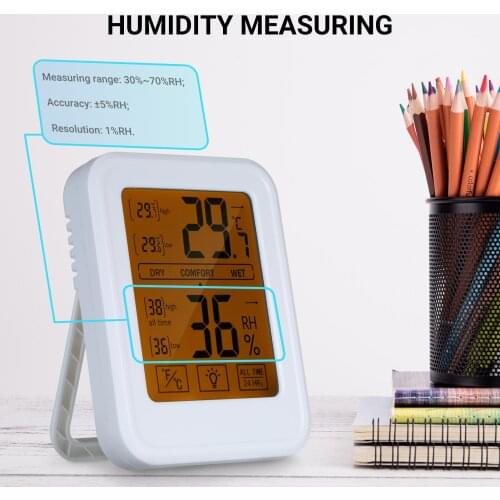 High Precision Thermometer Hygrometer Digital Thermo-Hygrometer with Touch-Screen Wall Mounted Weather Station with Backligh