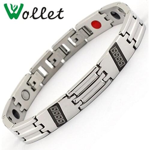 Wollet Jewelry Bio Magnetic Stainless Steel Bracelet Bangle for Women Men Health Care Healing Energy Silver Color Health Care