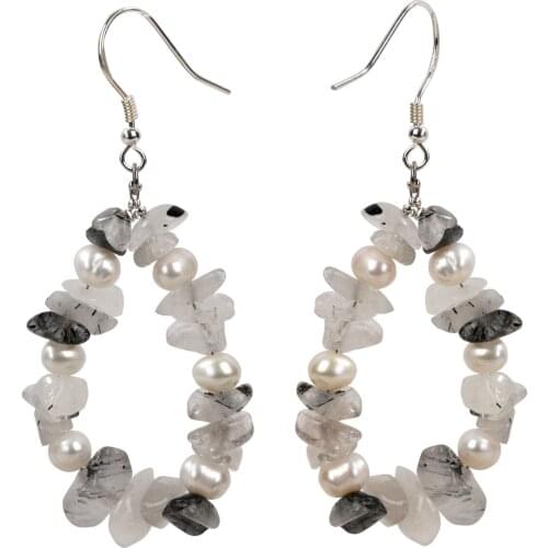 Yacq Rutilated Quartz Pearl 925 Sterling Silver Drop Dangle Earrings Handmade Custom Jewelry Gifts for Women Her Mom Girls Wife