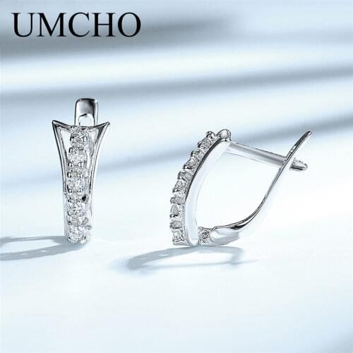 UMCHO Trendy White Gemstone Clip Earrings For Women Real 925 Sterling Silver For Engagement Wedding Bride Fing Jewelry