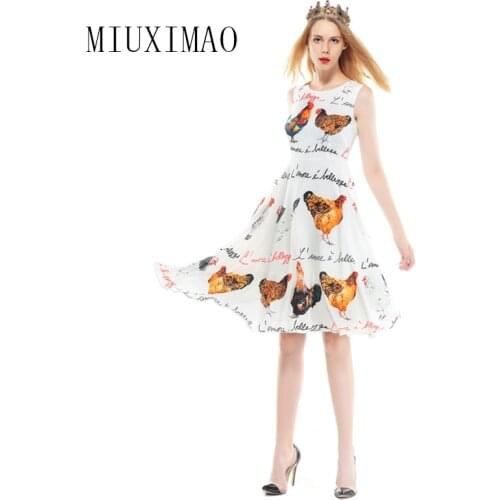 2020 Spring & Summer New Arrival Fashion A-Line O-Neck Sleeveless Tank Chicken Letter Print Elegant Above Knee Dress Women