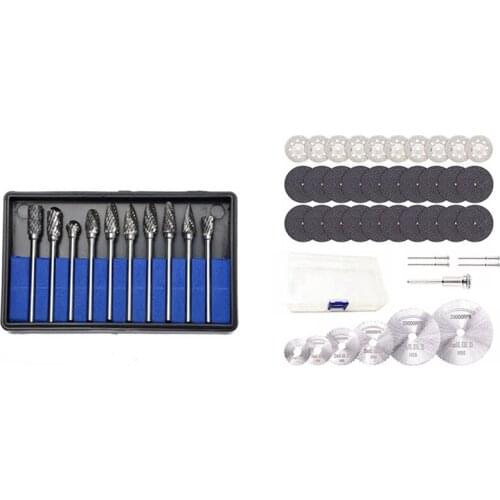 1 Set Rotary Files Rotary Burr Bit Set & 42 Pcs Diamond Cutting Wheel HSS Circular Saw Blades and Resin Cut-Off Wheels