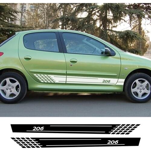 2PCS For Peugeot 206 Car Door Side Skirt Stripes Stickers Auto Decoration Reflective Graphical Vinyl PVC Decals Car Accessories