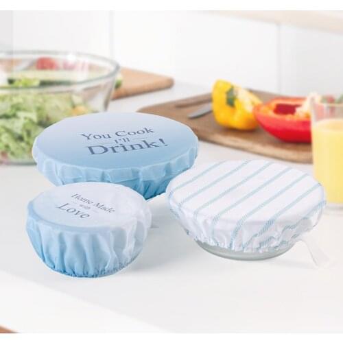 3pcs/pack Oxford Fabric Bowls Cover Fresh Keeping Lids Eco Printed Dustproof Dish Cover Set 3 Colors Options