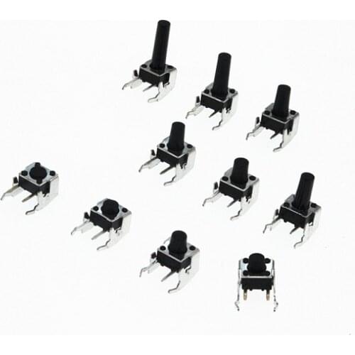 50PCS 6x6mm Tact Switch Push Button Switch 6*6*4.3/5/6/7/8/9/10/12mm Horizontal holder 4 Pin DIP Micro Switch